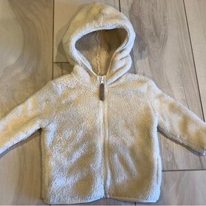 Outdoor Kids fuzzy off-white cream hooded zip up jacket baby girl boy 3-6 month